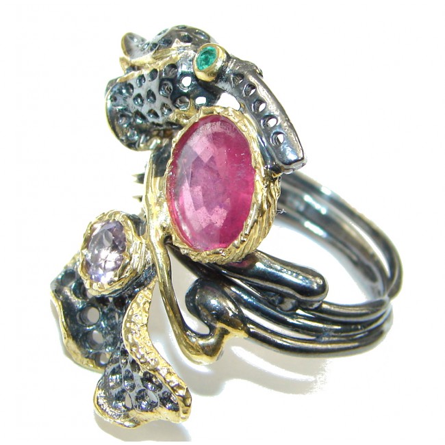 Gorgeous Design! Genuine Ruby Rhodium Plated, Gold Plated Sterling Silver Ring s. 10