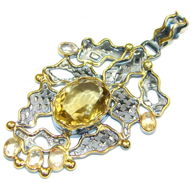 Perfect Genuine Citrine, Gold Plated, Rhodium Plated Sterling Silver Pendant