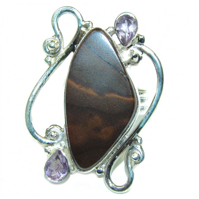 Fancy Design Boulder Opal Sterling Silver Ring s. 7 1/2