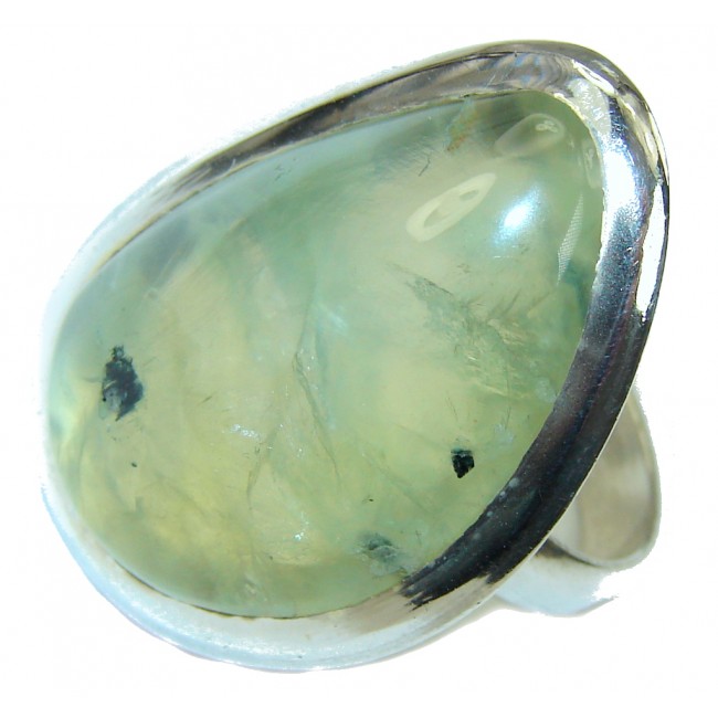 Secert Green Moss Prehnite Sterling Silver ring; s. 7 1/4
