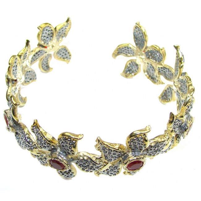 Secret Beauty! Created Ornage Sapphire Gold Plated, Rhodium Plated Sterling Silver Bracelet / Cuff