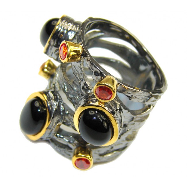 Self Confidence! AAA Black Onyx, Gold Plated, Rhodium Plated Sterling Silver Ring s. 7