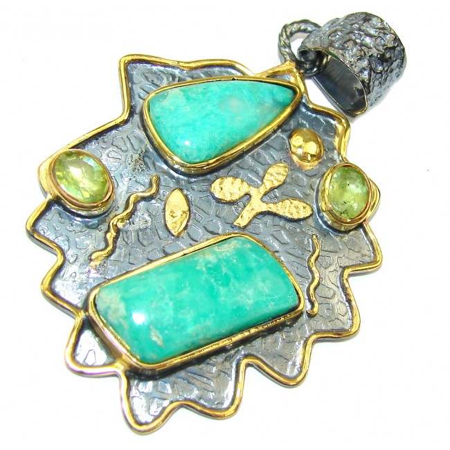 Beautiful! AAA Amazonite, Gold Plated, Rhodium Plated Sterling Silver Pendant