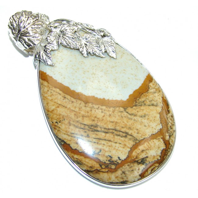 Big! Incredible Design AAA Picture Jasper Sterling Silver Pendant