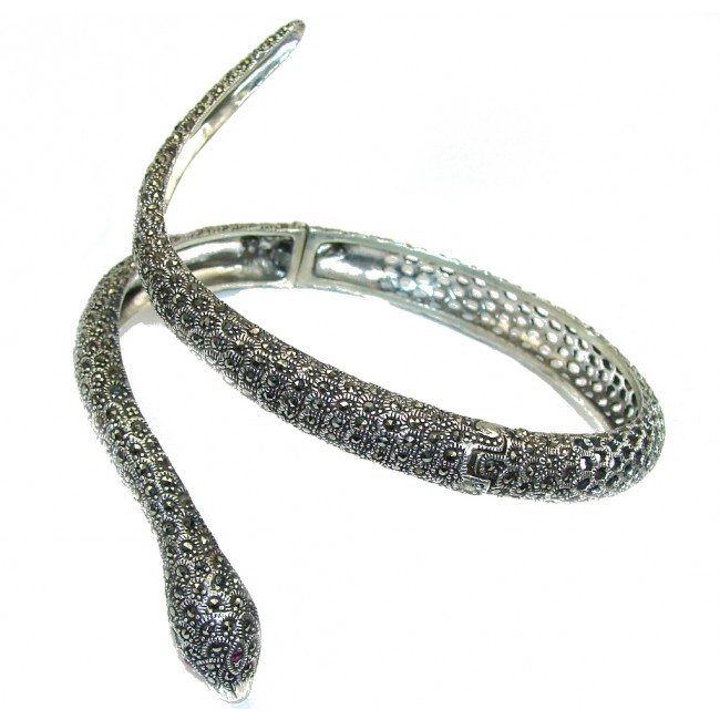 Big! Stylish Cobra Marcasite & Ruby Sterling Silver Armlet Bangle Bracelet