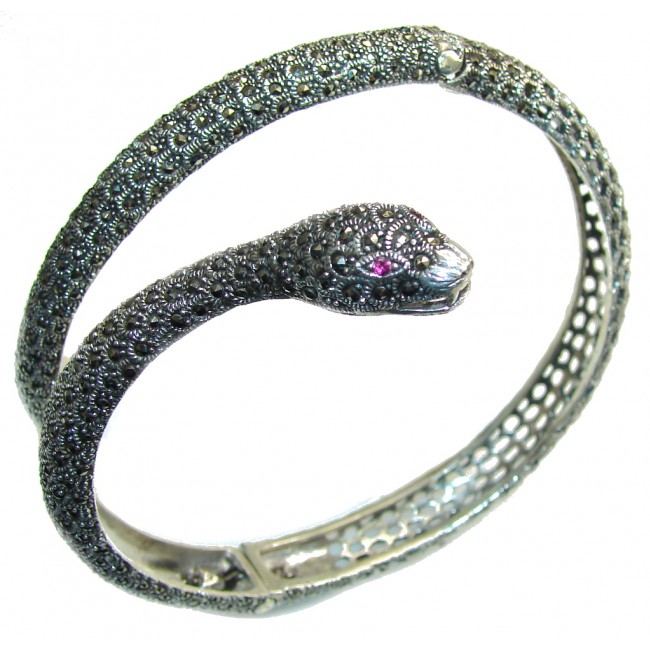 Big! Stylish Cobra Marcasite & Ruby Sterling Silver Armlet Bangle Bracelet