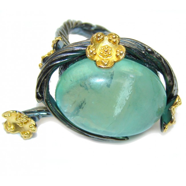 Fresh Green Moss Prehnite, Rhodium Plated, Gold Plated Sterling Silver ring; s. 7 1/2