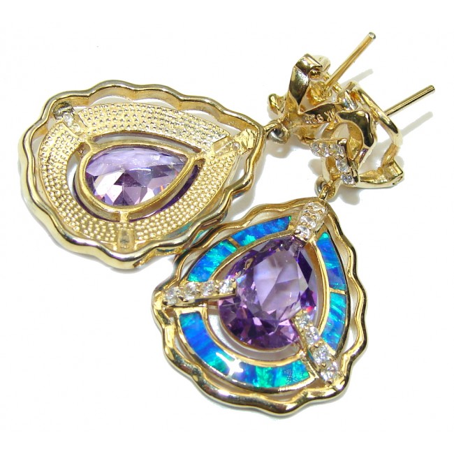 Royal Design! Cubic Zirconia & Fire Opal Sterling Silver earrings