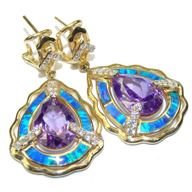 Royal Design! Cubic Zirconia & Fire Opal Sterling Silver earrings