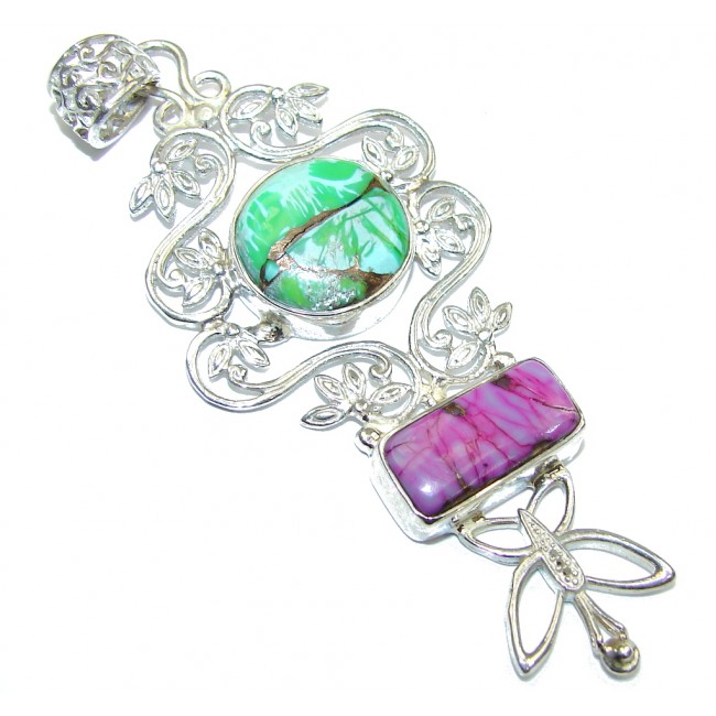 Excellent Green & Purple Turquoise Sterling Silver Pendant
