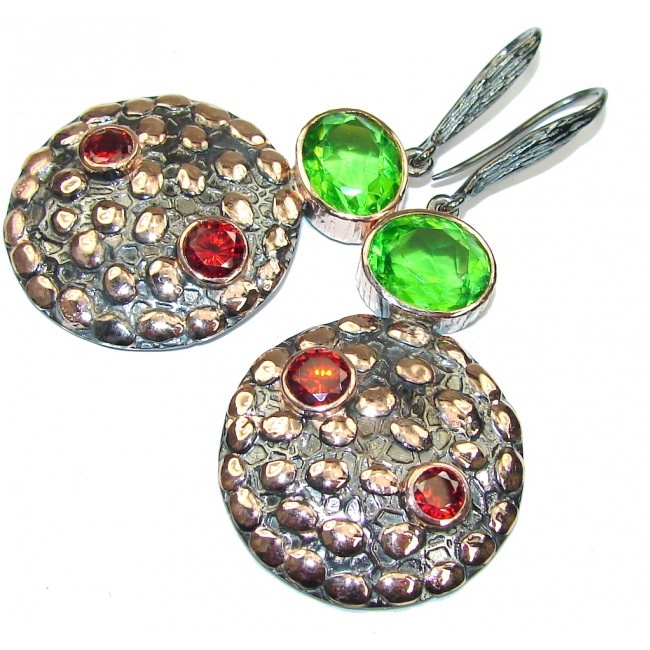 Beautiful! AAA Peridot Quartz & Garnet, Rose Gold Plated, Rhodium Plated Sterling Silver earrings