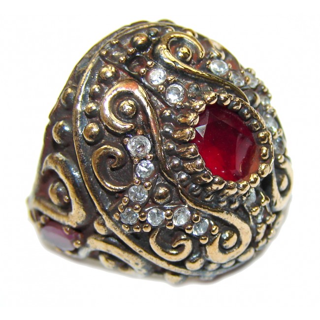 Victorian Style! Pink Ruby & White Topaz Sterling Silver Ring s. 6