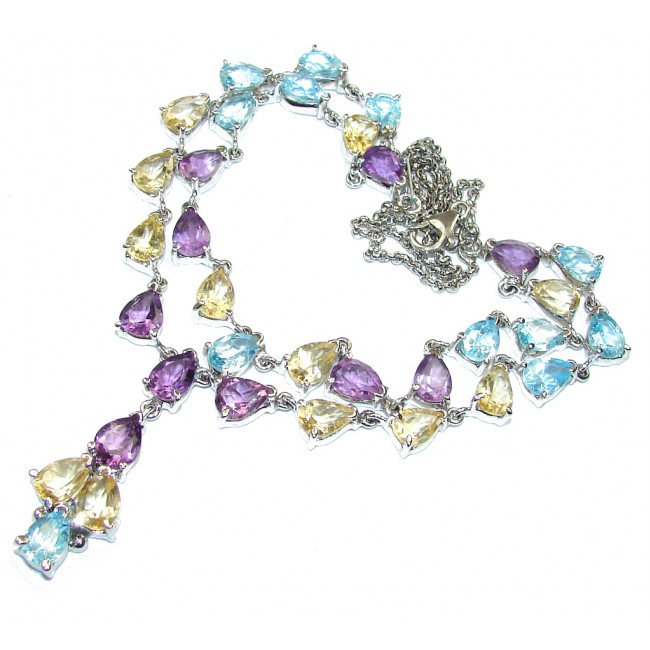 Stunning Genuine AAA Amethyst & Swiss Blue Topaz & Citrine Sterling Silver necklace