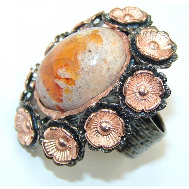 Incredible Mexican Fire Opal, Rose Gold Plated, Rhodium Plated Sterling Silver Ring s. 6 1/2