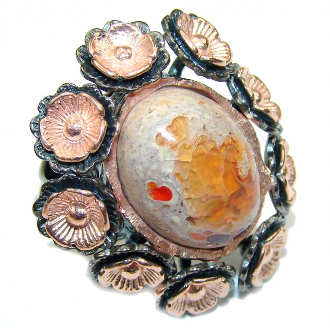 Incredible Mexican Fire Opal, Rose Gold Plated, Rhodium Plated Sterling Silver Ring s. 6 1/2