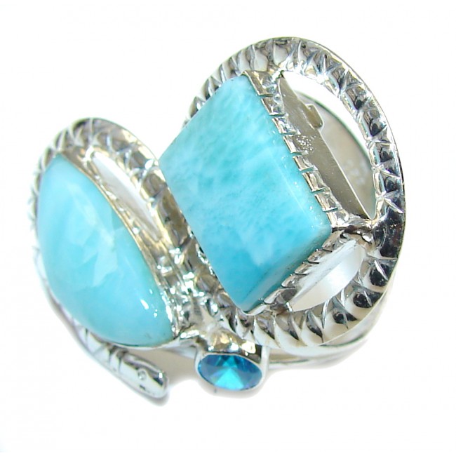 Amazing! AAA Blue Larimar & London Blue Topaz Sterling Silver Ring s. 9 1/2