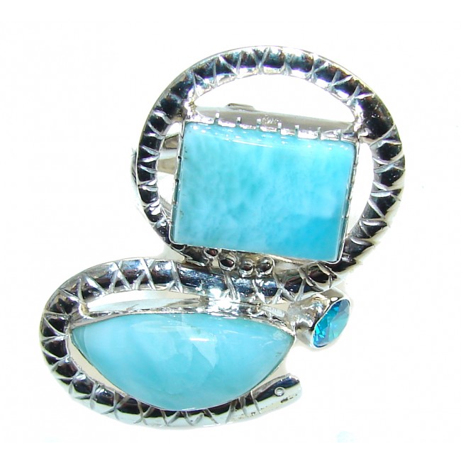 Amazing! AAA Blue Larimar & London Blue Topaz Sterling Silver Ring s. 9 1/2