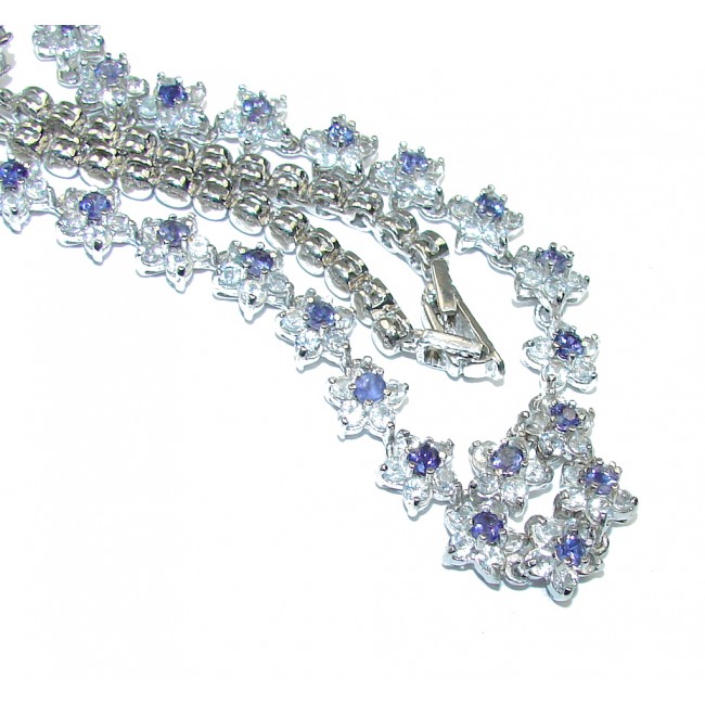 Luxury Floral Design Purple Iolite & White Topaz Sterling Silver necklace