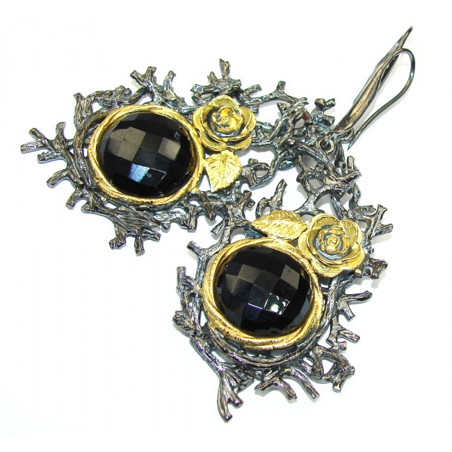 Huge! Stunning Design! AAA Onyx , Gold Plated, Rhodium Plated Sterling Silver earrings