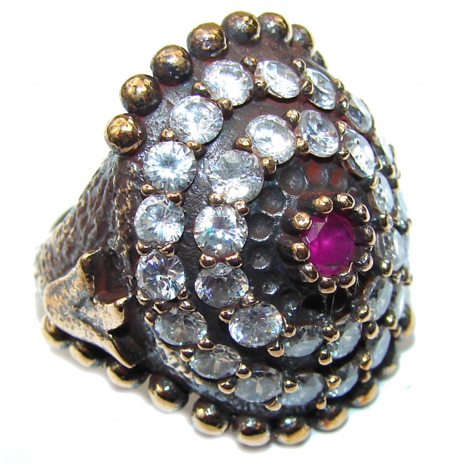 Victorian Style! Pink Ruby & White Topaz Sterling Silver Ring s. 6 1/2