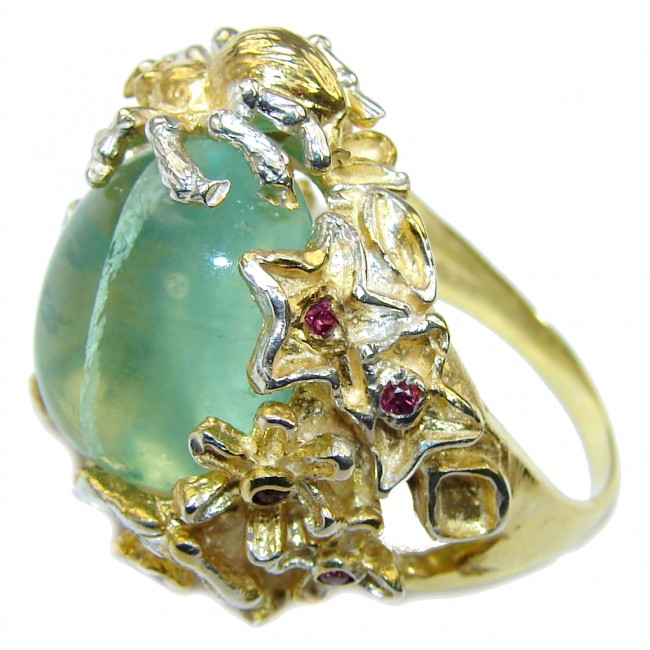 In The Depths Of Beauty! Green Apatite, Gold Plated Sterling Silver ring s. 9 1/4
