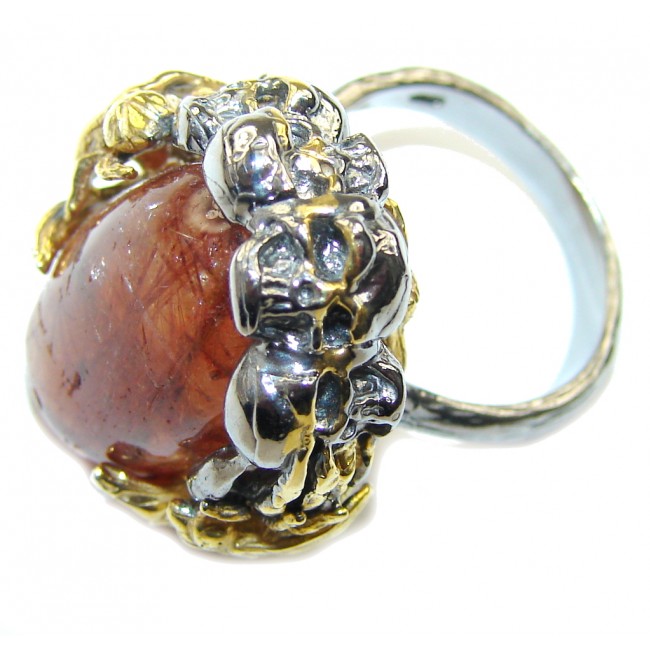 Himalayan AAA Golden Rutilated Quartz, Two Tones Sterling Silver Ring s. 7 1/4