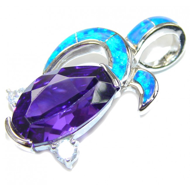 Amazing AAA Purple Cubic Ziconia Fire Opal Sterling Silver Pendant