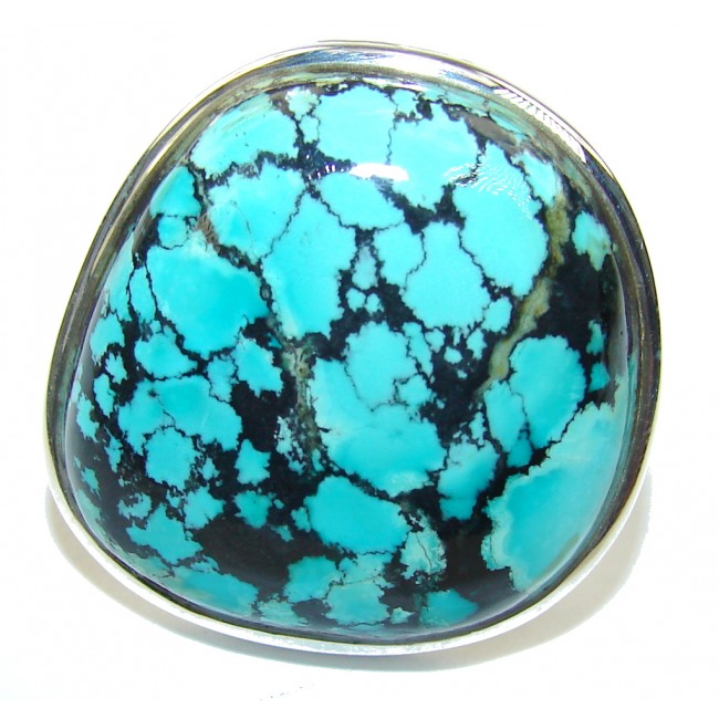 Big Natural Blue Turquoise Sterling Silver Ring s. 10