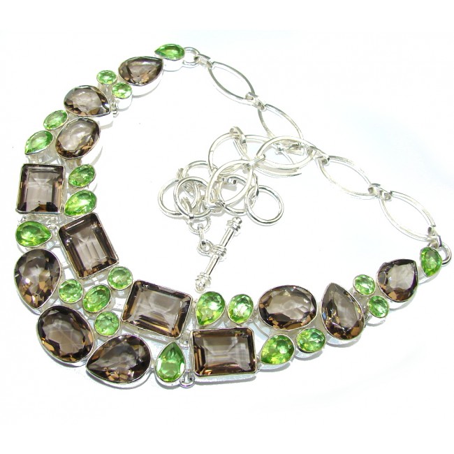 Pale Beauty! Created Smoky Topaz & Green Quartz Sterling Silver necklace