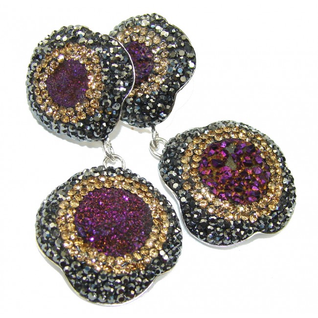 Victorian Style! Rainbow Titanium Druzy Sterling Silver earrings / Long