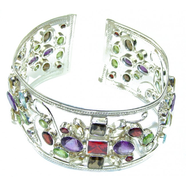 Aura Of Beauty! Multistone Sterling Silver Bracelet / Cuff
