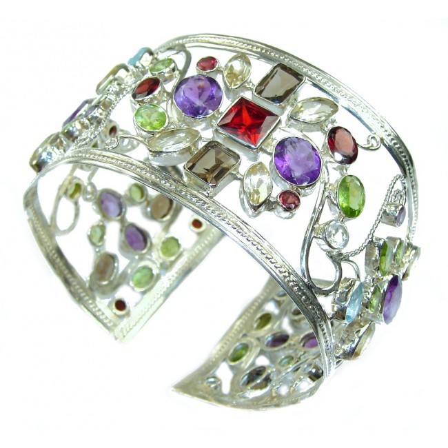 Aura Of Beauty! Multistone Sterling Silver Bracelet / Cuff
