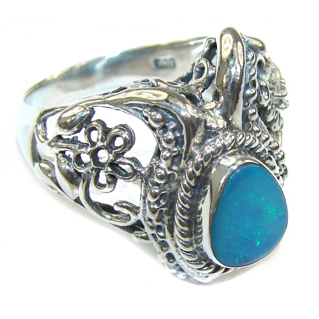 Delicate Japanese Blue Fire Opal Sterling Silver ring s. 8 1/2