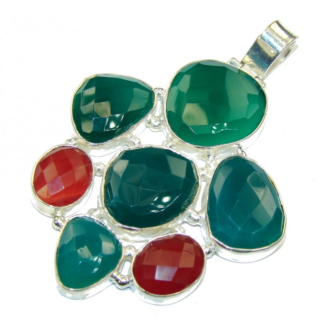 Large! Garden Beauty! Faceted AgateSterling Silver Pendant