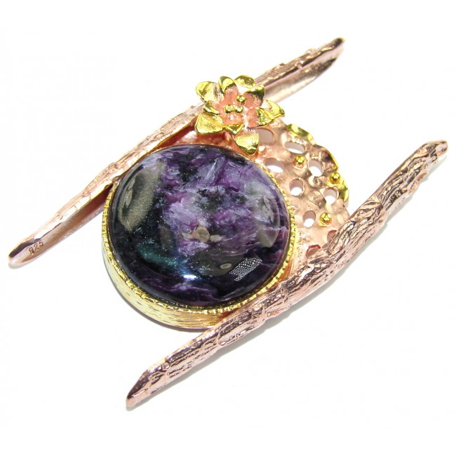 Gorgeous AAA Purple Siberian Charoite,Rose & Gold Plated Sterling Silver Pendant