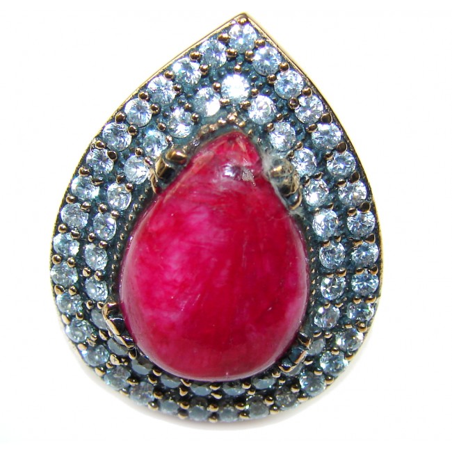 Victorian Style! Pink Ruby & White Topaz Sterling Silver Ring s. 9 1/2