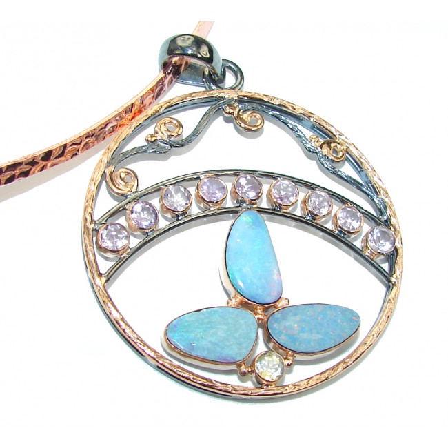 Beautiful Australian Fire Opal, Rose Gold Plated, Rhodium Plated Sterling Silver Necklace / Cuff