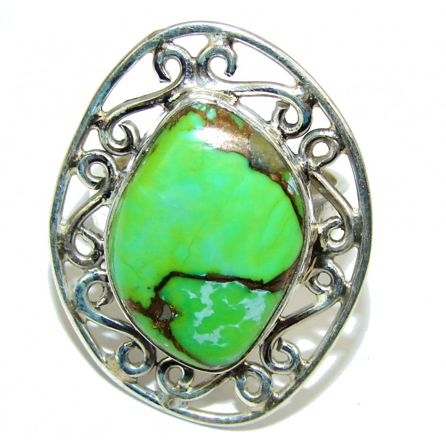 Simple Copper Green Turquoise Sterling Silver Ring s. 8 1/2