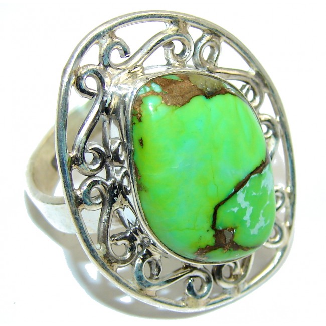 Simple Copper Green Turquoise Sterling Silver Ring s. 8 1/2
