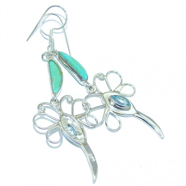 Amazing! Sleeping Beauty Blue Turquoise Sterling Silver earrings / Long