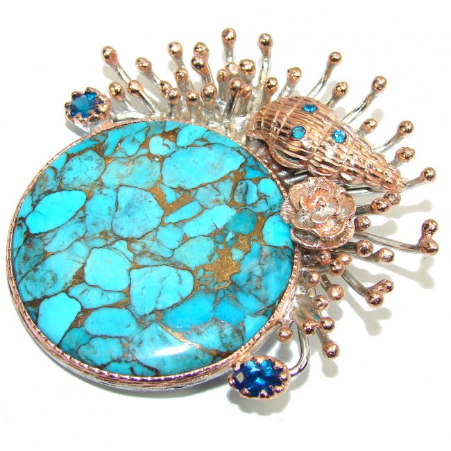 Big! Ocean Beauty AAA Copper Blue Turquoise, Rose Gold Plated Sterling Silver Pendant