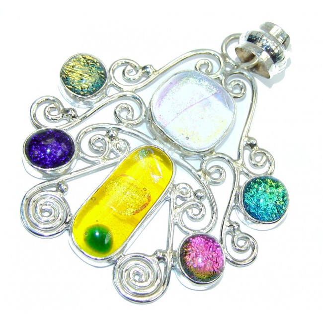 Rainbow Mexican Dichroic Glass Sterling Silver pendant
