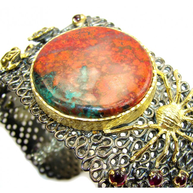 Huge Planet Mars AAA Red Sonora Jasper, Gold Plated, Rhodium Plated Sterling Silver Bracelet / Cuff