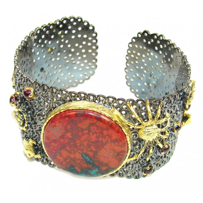 Huge Planet Mars AAA Red Sonora Jasper, Gold Plated, Rhodium Plated Sterling Silver Bracelet / Cuff