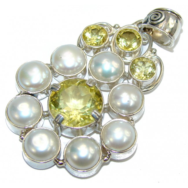 Delicate!! White Fresh Water Pearl & Citrine Sterling Silver pendant