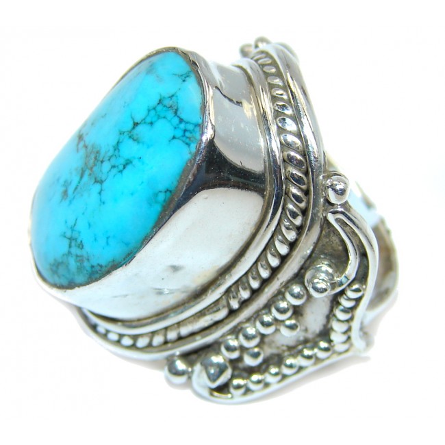 Big! Blue Ocean Turquoise Sterling Silver Ring s. 7 1/4