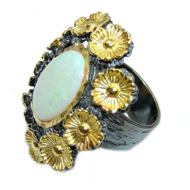 Big! Incredible AAA White Fire Opal, Gold Plated, Rhodium Plated Sterling Silver Ring s. 7