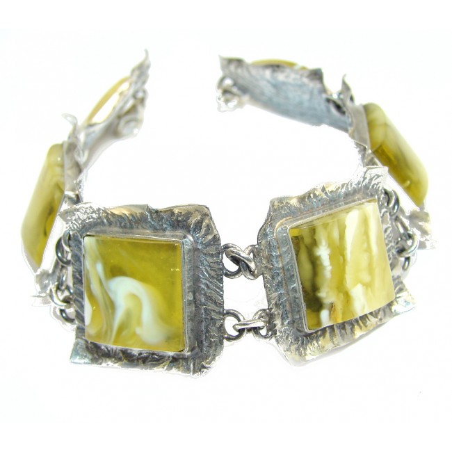 Vintage Style! AAA Green Amber Sterling Silver Bracelet