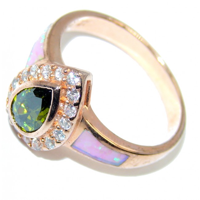 Delicate Cubic Zirconia & Fire Opal, Rose Gold Plated Sterling Silver Ring s. 8 1/2