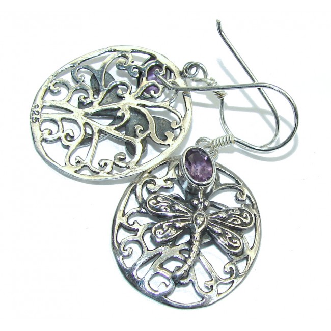 Bali Style! Purple Amethyst Sterling Silver earrings